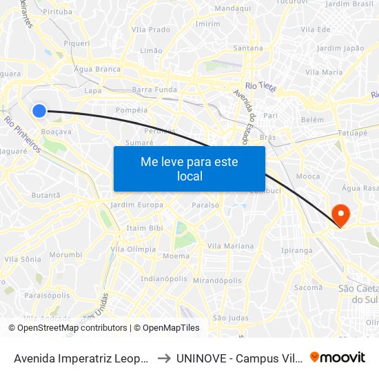 Avenida Imperatriz Leopoldina 1022 to UNINOVE - Campus Vila Prudente map