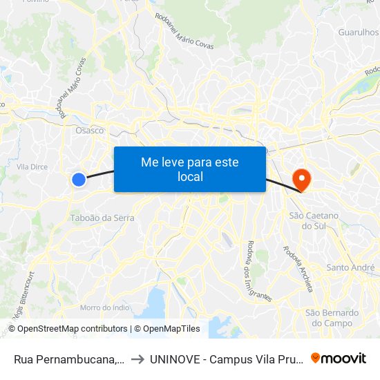 Rua Pernambucana, 140 to UNINOVE - Campus Vila Prudente map