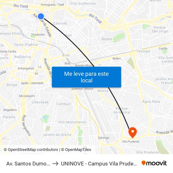 Av. Santos Dumont to UNINOVE - Campus Vila Prudente map