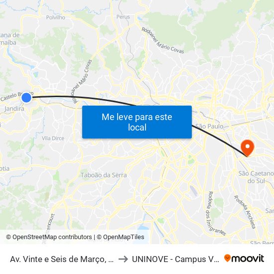 Av. Vinte e Seis de Março, 1155 - Centro to UNINOVE - Campus Vila Prudente map