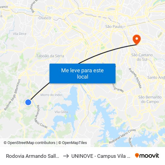 Rodovia Armando Salles,2491 to UNINOVE - Campus Vila Prudente map