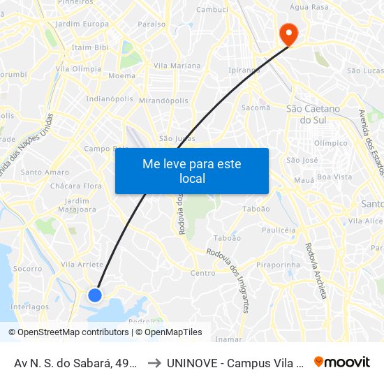 Av N. S. do Sabará, 4942-5030 to UNINOVE - Campus Vila Prudente map