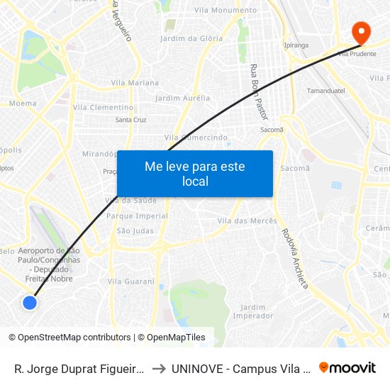 R. Jorge Duprat Figueiredo, 108 to UNINOVE - Campus Vila Prudente map