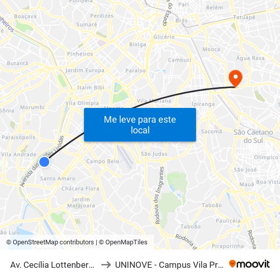 Av. Cecília Lottenberg, 127 to UNINOVE - Campus Vila Prudente map