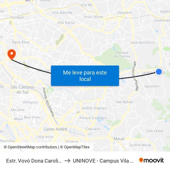 Estr. Vovó Dona Carolina, 351 to UNINOVE - Campus Vila Prudente map