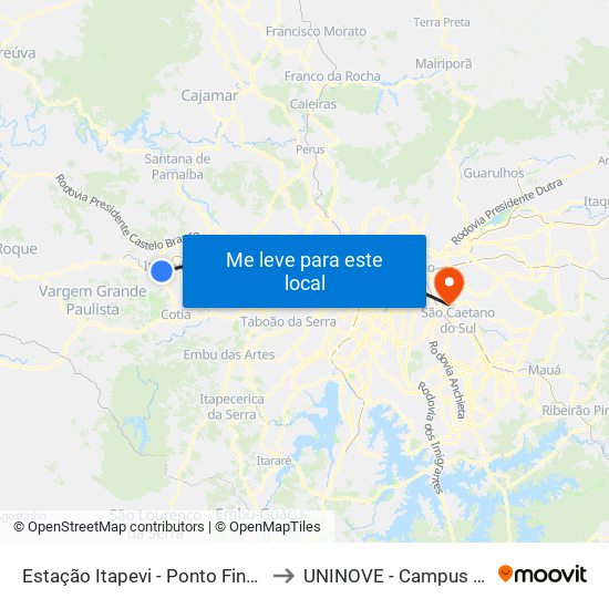 Estação Itapevi - Ponto Final Amador Bueno to UNINOVE - Campus Vila Prudente map