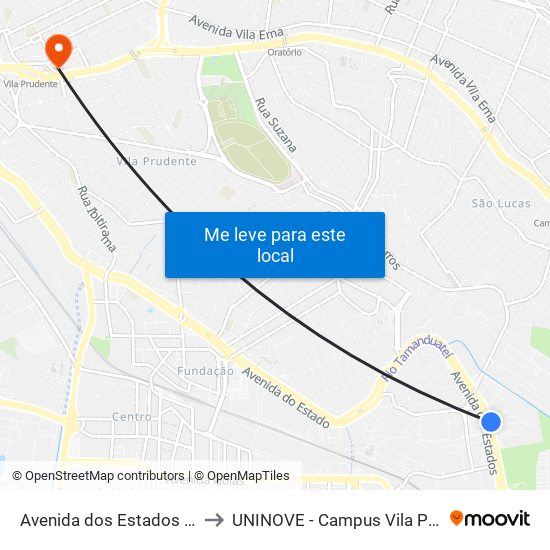 Av. dos Estados, 4576 - Utinga, Santo André to UNINOVE - Campus Vila Prudente map