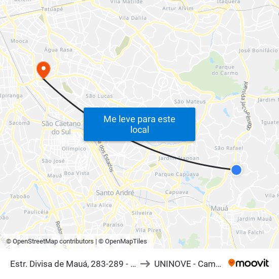 Estr. Divisa de Mauá, 283-289 - Parque das Flores, São Paulo to UNINOVE - Campus Vila Prudente map