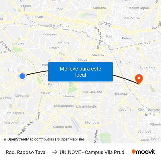 Rod. Raposo Tavares to UNINOVE - Campus Vila Prudente map