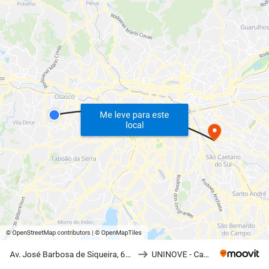 Av. José Barbosa de Siqueira, 640 - Padroeira, Osasco - Sp, Brasil to UNINOVE - Campus Vila Prudente map