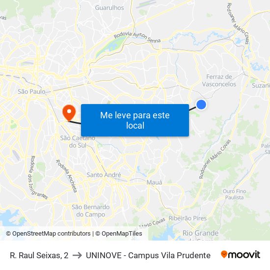 R. Raul Seixas, 2 to UNINOVE - Campus Vila Prudente map