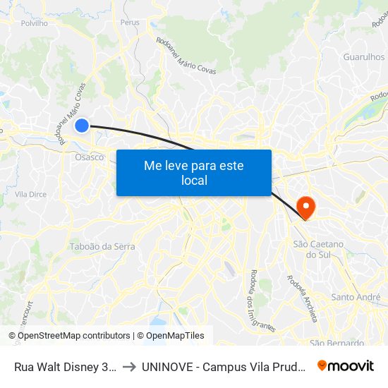 Rua Walt Disney 372 to UNINOVE - Campus Vila Prudente map