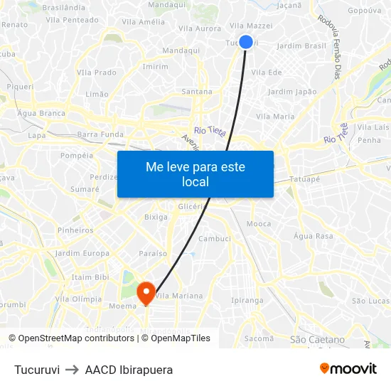 Tucuruvi to AACD Ibirapuera map