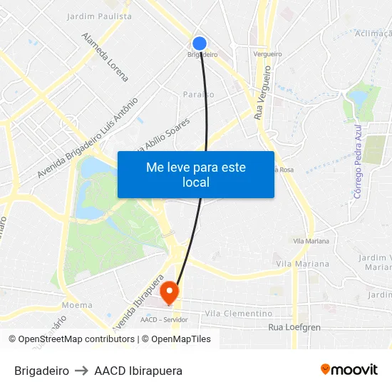 Brigadeiro to AACD Ibirapuera map