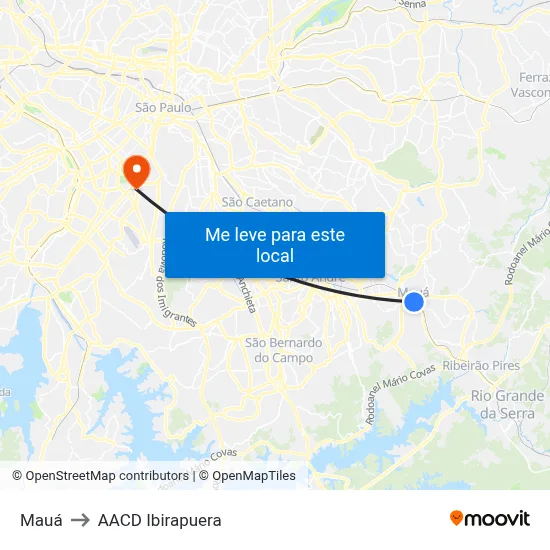 Mauá to AACD Ibirapuera map