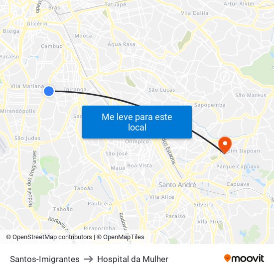 Santos-Imigrantes to Hospital da Mulher map