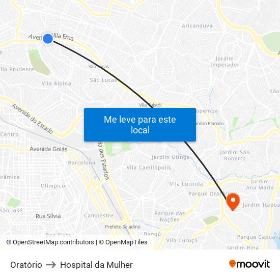 Oratório to Hospital da Mulher map