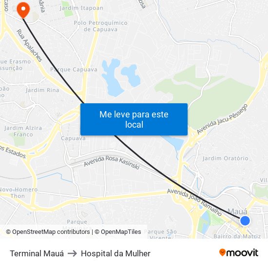 Terminal Mauá to Hospital da Mulher map