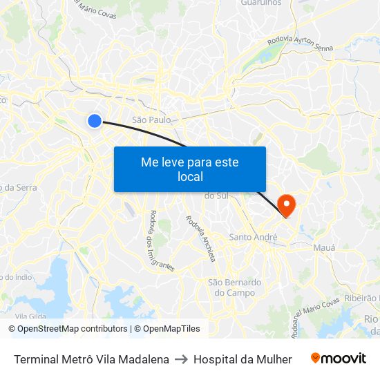 Terminal Metrô Vila Madalena to Hospital da Mulher map