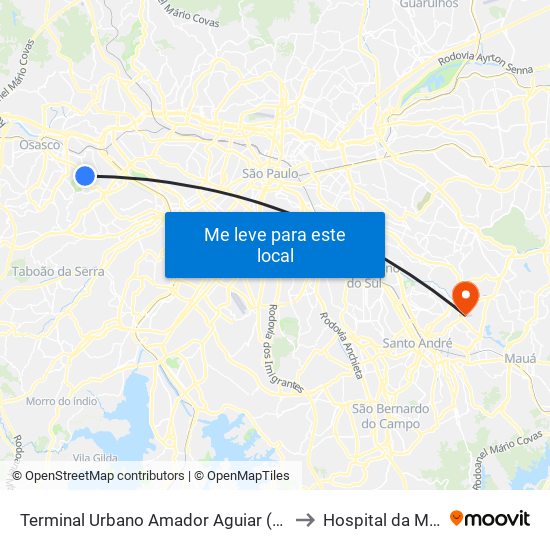 Terminal Urbano Amador Aguiar (Vila Yara) to Hospital da Mulher map