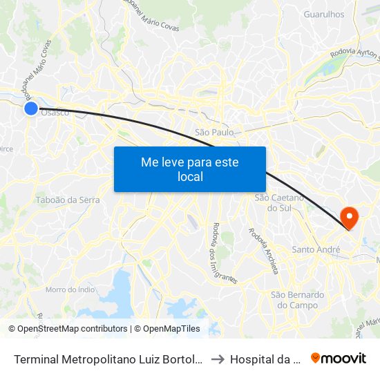 Terminal Metropolitano Luiz Bortolosso / Km 21 to Hospital da Mulher map