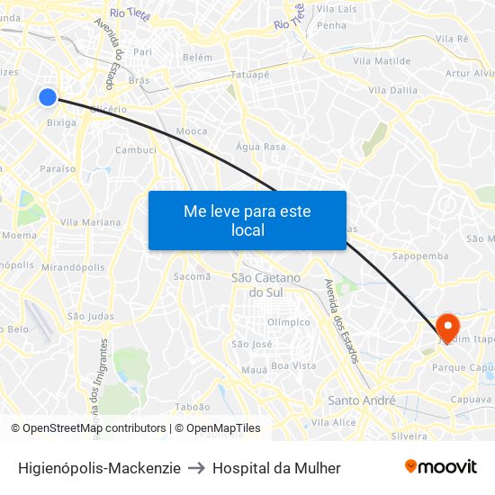 Higienópolis-Mackenzie to Hospital da Mulher map