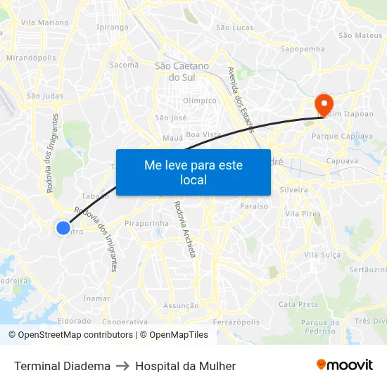 Terminal Diadema to Hospital da Mulher map