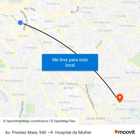 Av. Prestes Maia, 940 to Hospital da Mulher map