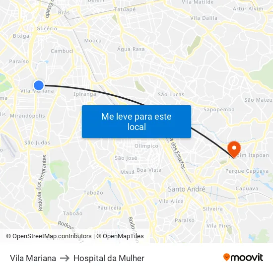 Vila Mariana to Hospital da Mulher map