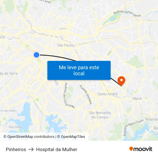 Pinheiros to Hospital da Mulher map