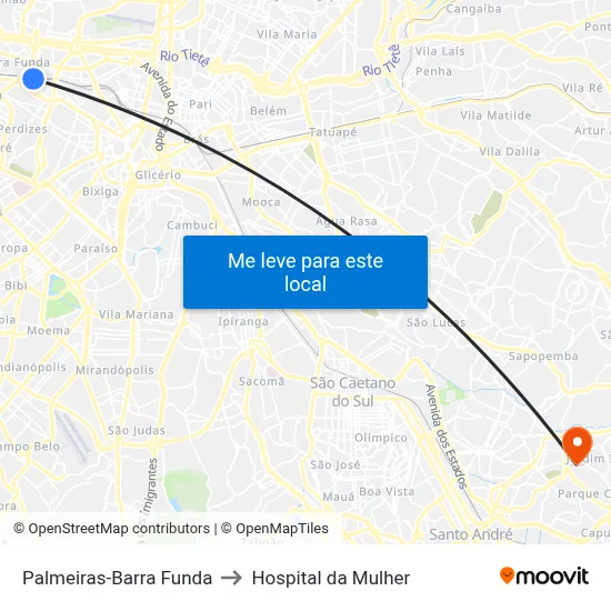 Palmeiras-Barra Funda to Hospital da Mulher map