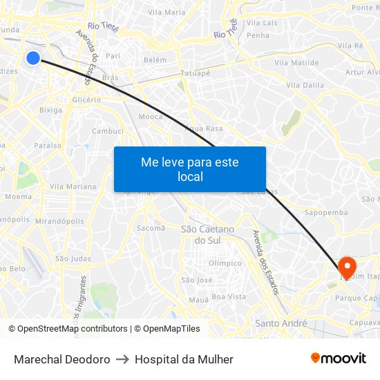 Marechal Deodoro to Hospital da Mulher map