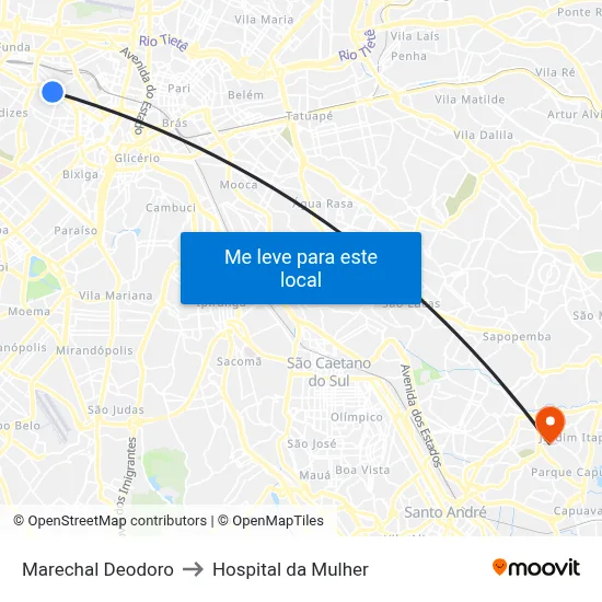 Marechal Deodoro to Hospital da Mulher map
