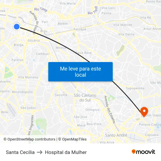 Santa Cecília to Hospital da Mulher map