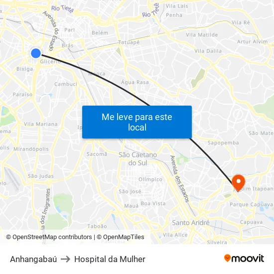 Anhangabaú to Hospital da Mulher map