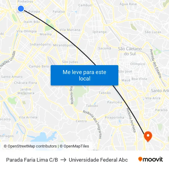 Parada Faria Lima C/B to Universidade Federal Abc map
