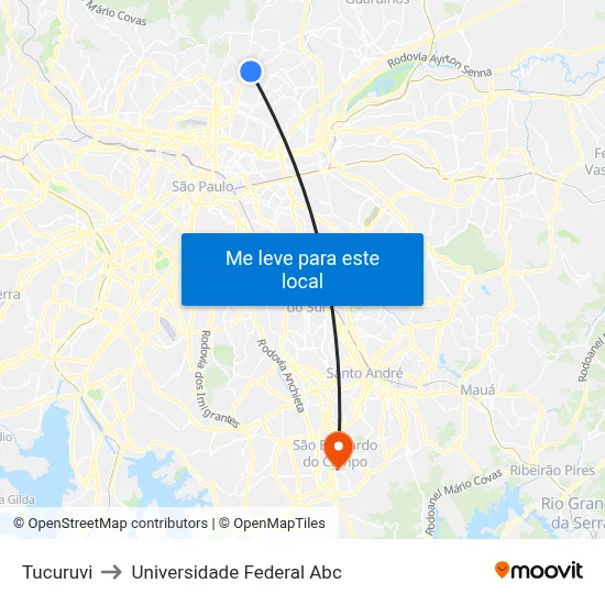 Tucuruvi to Universidade Federal Abc map