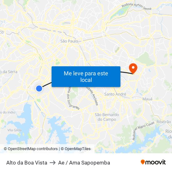 Alto da Boa Vista to Ae / Ama Sapopemba map