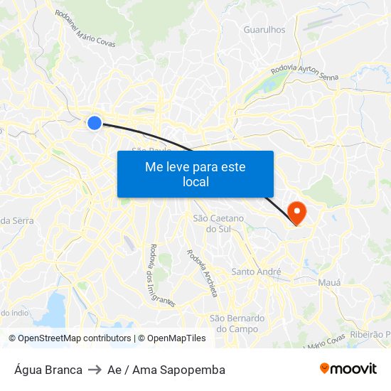 Água Branca to Ae / Ama Sapopemba map