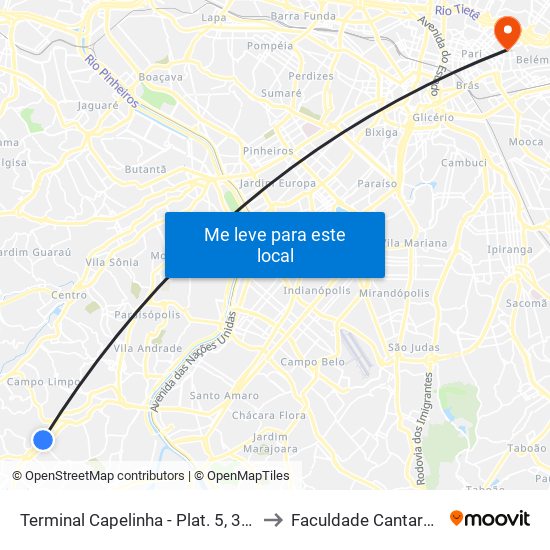 Terminal Capelinha - Plat. 5, 3222 to Faculdade Cantareira map