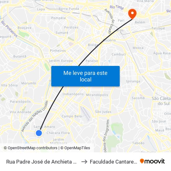Rua Padre José de Anchieta 182 to Faculdade Cantareira map