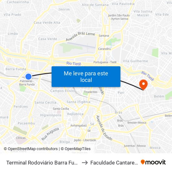Terminal Rodoviário Barra Funda to Faculdade Cantareira map