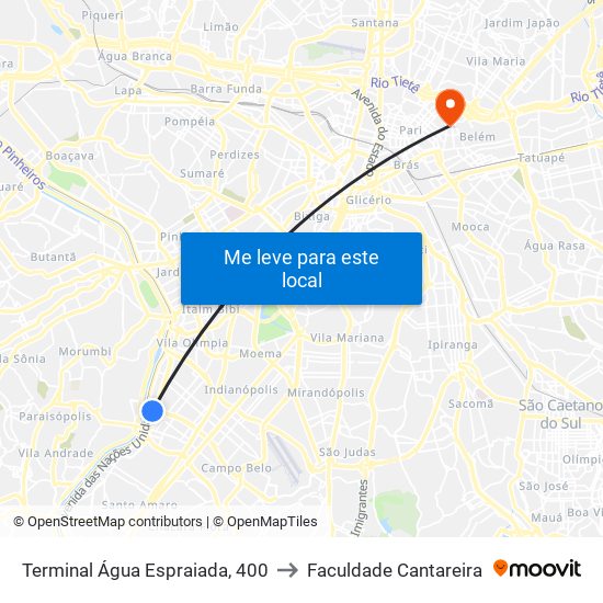 Terminal Água Espraiada, 400 to Faculdade Cantareira map