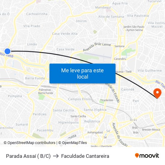 Parada Assaí ( B/C) to Faculdade Cantareira map