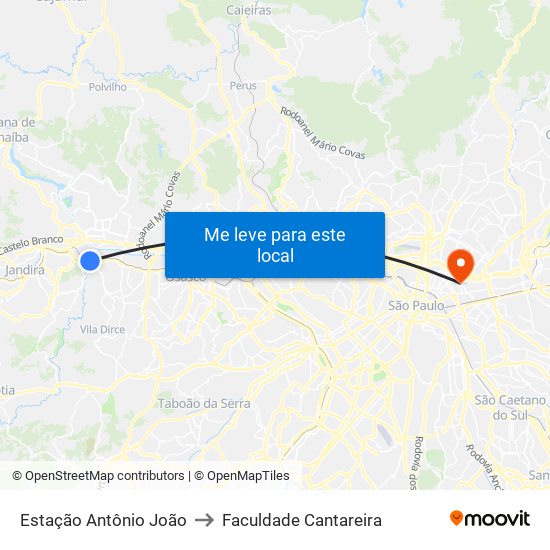 Estação Antônio João to Faculdade Cantareira map