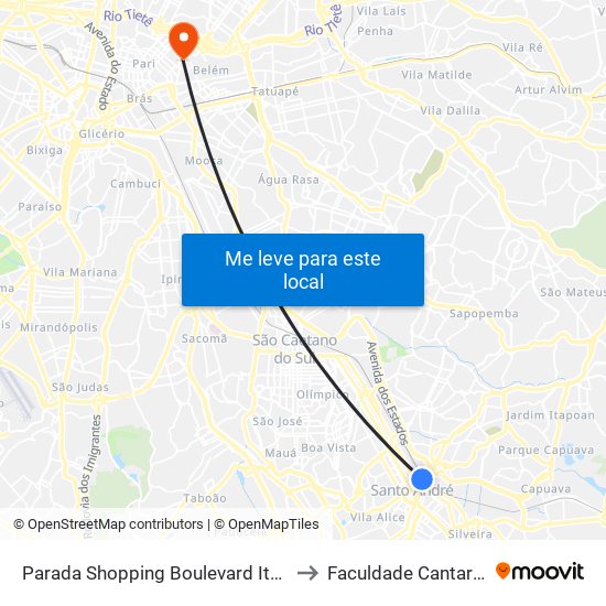 Parada Shopping Boulevard Itambé to Faculdade Cantareira map