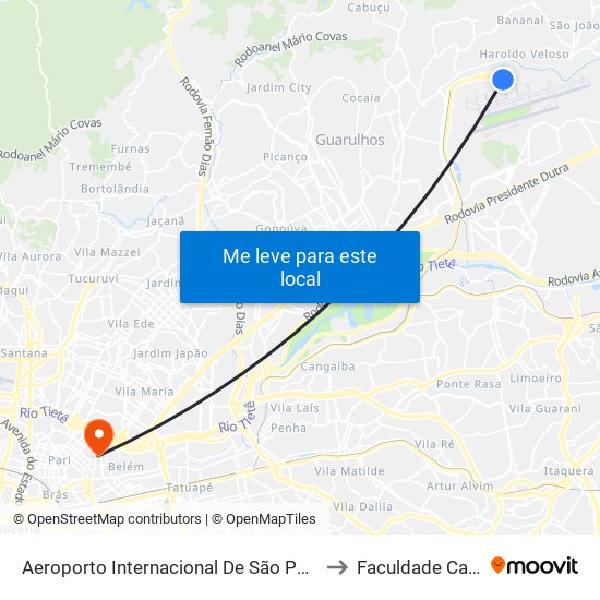 Aeroporto Internacional De São Paulo • Terminal 3 to Faculdade Cantareira map