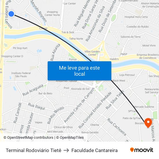 Terminal Rodoviário Tietê to Faculdade Cantareira map