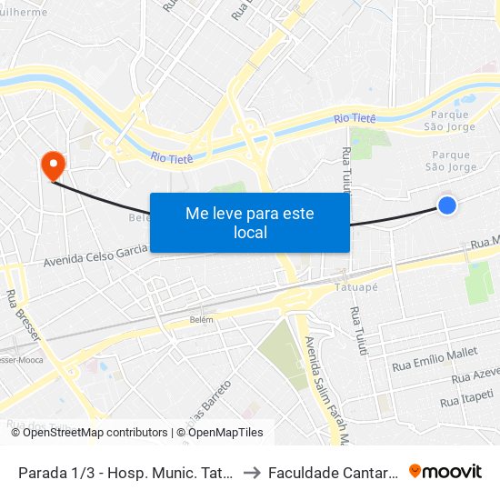 Parada 1/3 - Hosp. Munic. Tatuapé to Faculdade Cantareira map