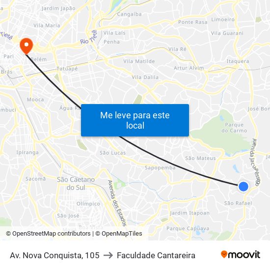 Av. Nova Conquista, 105 to Faculdade Cantareira map